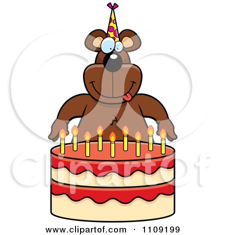 Clipart Bear Making A Wish Over Candles On A Birthday Cake - Royalty Free Vector Illustration by Cory Thoman