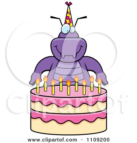 Clipart Purple Bug With A Birthday Cake - Royalty Free Vector Illustration by Cory Thoman