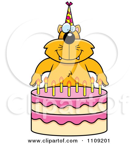 Clipart Cat Making A Wish Over Candles On A Birthday Cake - Royalty Free Vector Illustration by Cory Thoman