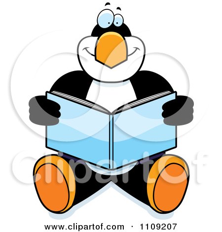 Clipart Penguin Sitting And Reading - Royalty Free Vector Illustration by Cory Thoman