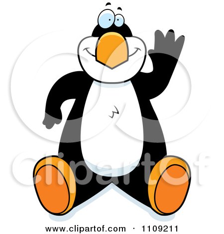 Clipart Penguin Sitting And Waving - Royalty Free Vector Illustration by Cory Thoman