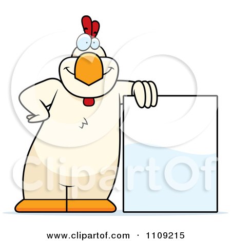 Clipart White Chicken Leaning On A Sign - Royalty Free Vector Illustration by Cory Thoman