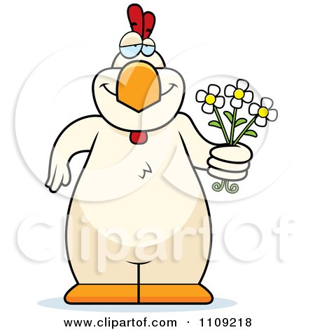 Clipart White Chicken Holding Flowers - Royalty Free Vector Illustration by Cory Thoman