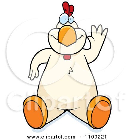 Clipart White Chicken Sitting And Waving - Royalty Free Vector Illustration by Cory Thoman