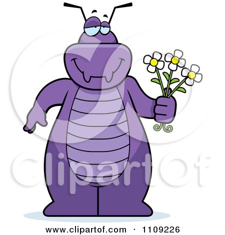 Clipart Purple Bug Holding Flowers - Royalty Free Vector Illustration by Cory Thoman