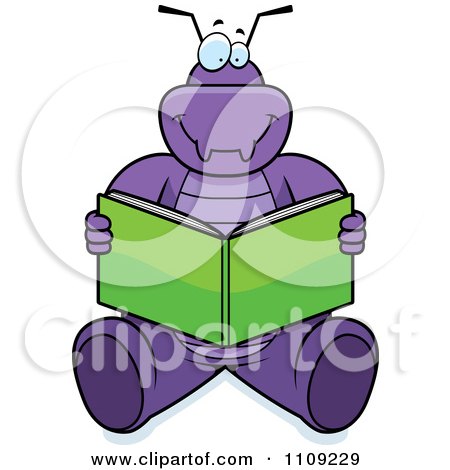 Clipart Purple Bug Reading - Royalty Free Vector Illustration by Cory Thoman