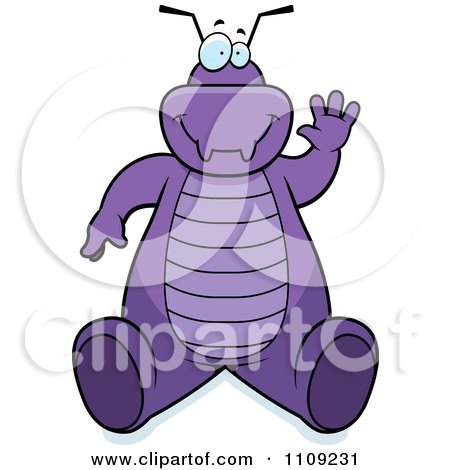 Clipart Purple Bug Sitting And Waving - Royalty Free Vector Illustration by Cory Thoman