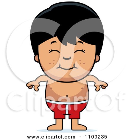 Clipart Happy Asian Boy In Swim Trunks - Royalty Free Vector Illustration by Cory Thoman