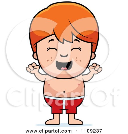 Clipart Cheering Red Haired Boy In Swim Trunks - Royalty Free Vector Illustration by Cory Thoman