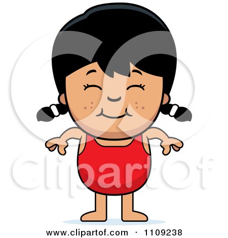 Clipart Happy Asian Girl In A Bathing Suit - Royalty Free Vector Illustration by Cory Thoman