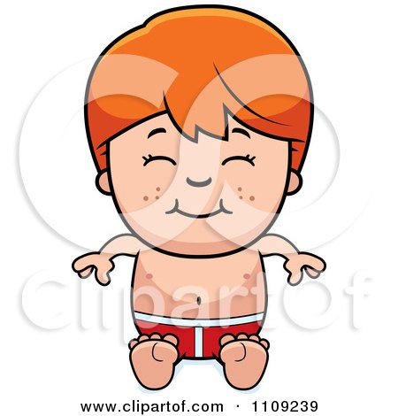Clipart Happy Red Haired Boy Sitting In Swim Trunks - Royalty Free Vector Illustration by Cory Thoman