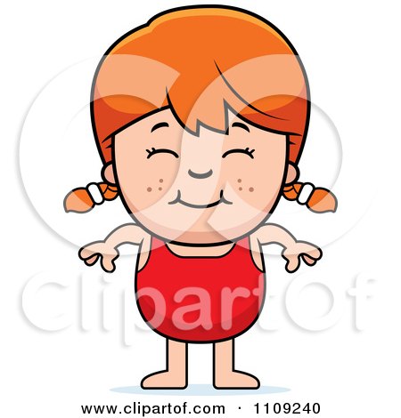 Clipart Happy Red Haired Girl In A Bathing Suit - Royalty Free Vector Illustration by Cory Thoman