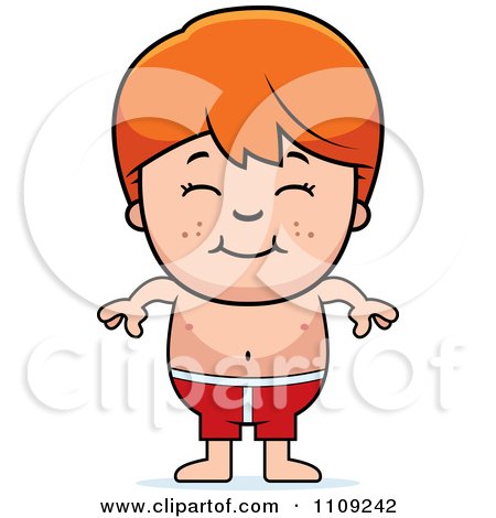 Clipart Happy Red Haired Boy In Swim Trunks - Royalty Free Vector Illustration by Cory Thoman