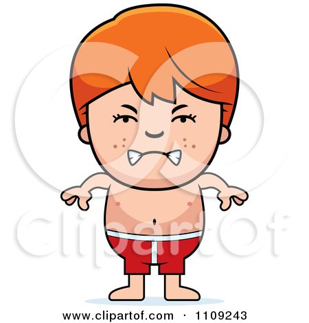 Clipart Angry Red Haired Boy In Swim Trunks - Royalty Free Vector Illustration by Cory Thoman