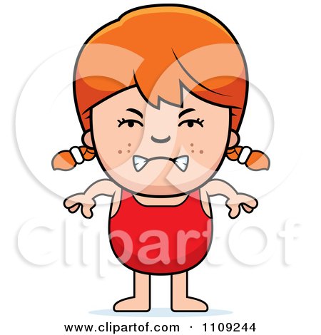 Clipart Angry Red Haired Girl In A Bathing Suit - Royalty Free Vector Illustration by Cory Thoman