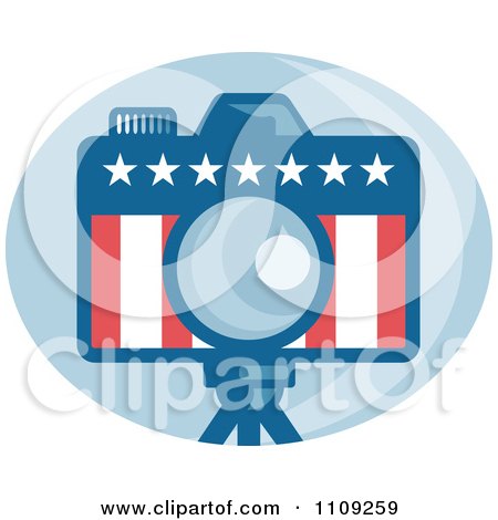 Clipart Retro American Camera With Stars And Stripes Over A Blue Oval - Royalty Free Vector Illustration by patrimonio