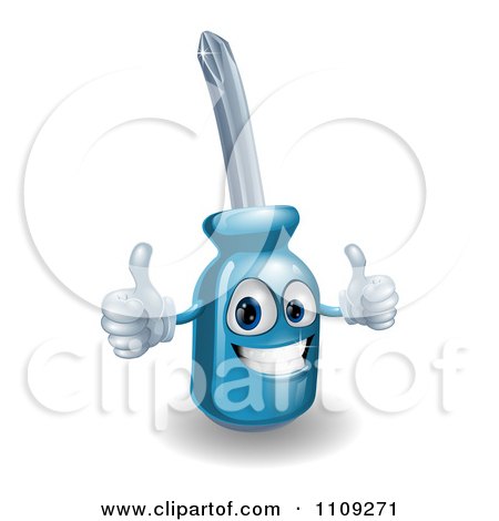 Clipart Happy 3d Compact Screwdriver Character Holding Two Thumbs Up - Royalty Free Vector Illustration by AtStockIllustration