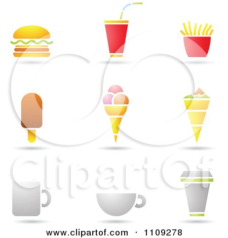 Clipart Fast Food Beverage And Ice Cream Icons With Shadows - Royalty Free Vector Illustration by cidepix