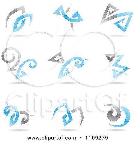 Clipart Blue And Silver Abstract Swirl And Shape Icons - Royalty Free Vector Illustration by cidepix
