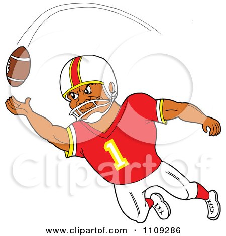 Black American Football Player Receiver In A Red Jersey Catching A Ball Posters, Art Prints