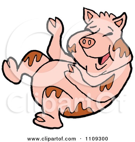 Clipart Laughing Pig Rolling In Mud - Royalty Free Vector Illustration by LaffToon
