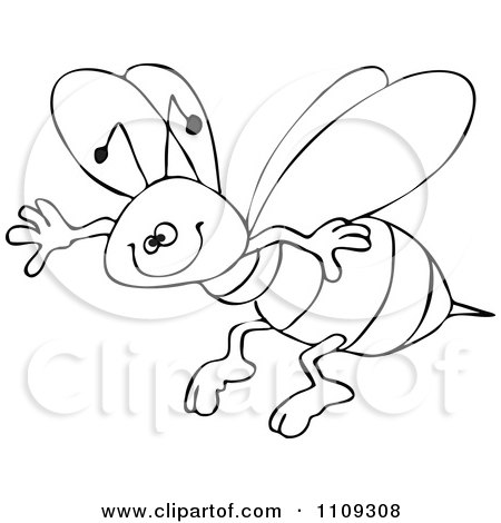 Clipart Outlined Happy Honey Bee Grinning And Flying - Royalty Free Vector Illustration by djart