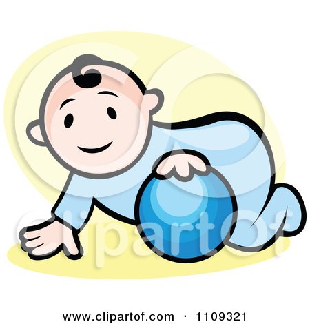 Clipart Happy Baby Playing With A Ball Over Yellow - Royalty Free Vector Illustration by Vector Tradition SM