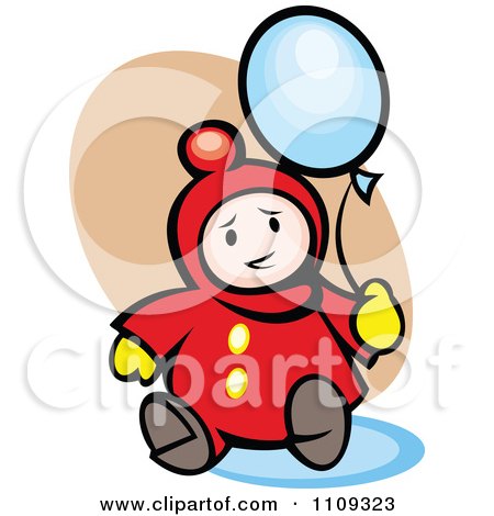 Clipart Happy Baby Playing With A Balloon Over Tan - Royalty Free Vector Illustration by Vector Tradition SM