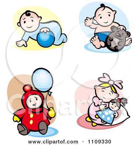 Clipart Happy Babies Playing With Toys - Royalty Free Vector Illustration by Vector Tradition SM