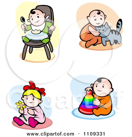 Clipart Happy Babies Eating And Playing - Royalty Free Vector Illustration by Vector Tradition SM