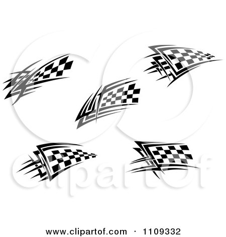 Clipart Black And White Tribal Checkered Racing Flags - Royalty Free Vector Illustration by Vector Tradition SM