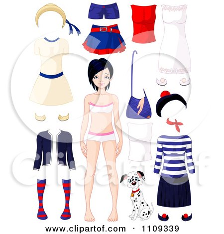 Clipart Teenage Girl In Underwear With Apparel And A Dalmatian Puppy - Royalty Free Vector Illustration by Pushkin