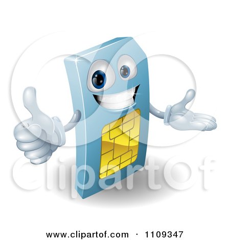 Clipart 3d Blue SIM Card Mascot Holding A Thumb Up - Royalty Free Vector Illustration by AtStockIllustration
