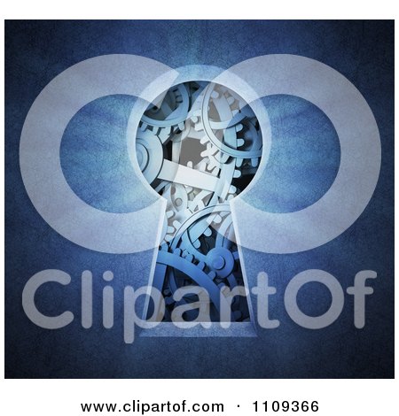Clipart 3d Key Hole With Gear Cogs On Blue - Royalty Free CGI Illustration by Mopic