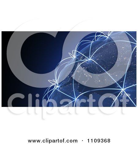 Clipart 3d Earth At Night With Illuminated Network Hops - Royalty Free CGI Illustration by Mopic
