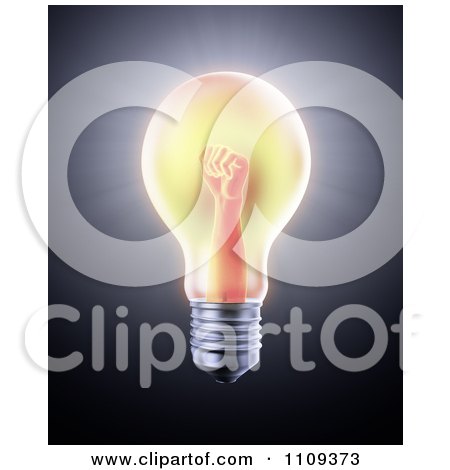 Clipart 3d Power Fist In A Glowing Lightbulb - Royalty Free CGI Illustration by Mopic