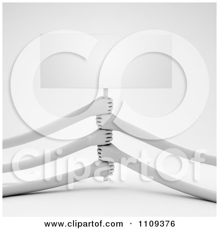 Clipart 3d Hands With Long Arms Holding Up A Sign - Royalty Free CGI Illustration by Mopic