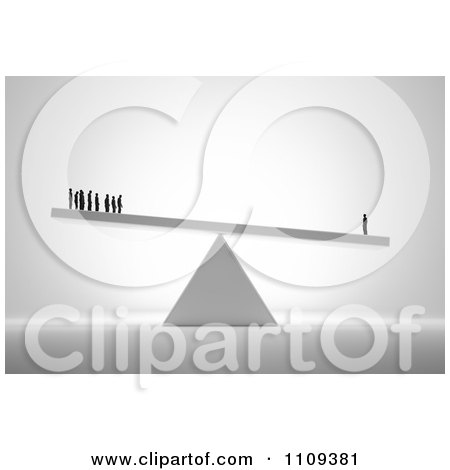 Clipart 3d Tiny People Standing On A Teeter Totter With One Man Weighing More Than A Group - Royalty Free CGI Illustration by Mopic