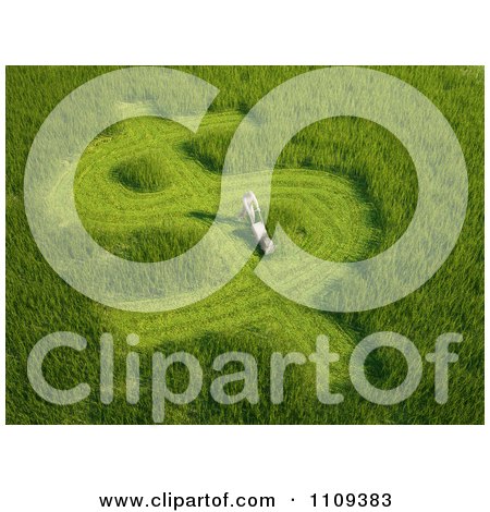 Clipart 3d Man Mowing His Lawn In A Shape Of A Dollar Symbol - Royalty Free CGI Illustration by Mopic
