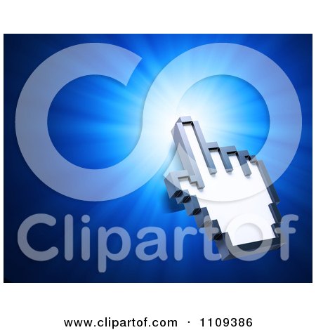 Clipart 3d Hand Computer Cursor Over A Bright Blue Light - Royalty Free CGI Illustration by Mopic
