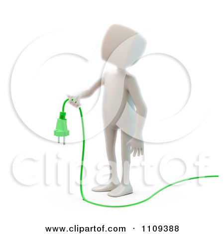 Clipart 3d White Person Holding A Green Electric Cable - Royalty Free CGI Illustration by Mopic