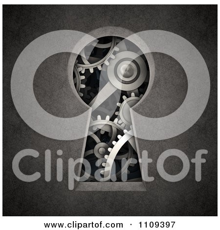Clipart 3d Key Hole With Gear Cogs On Gray - Royalty Free CGI Illustration by Mopic