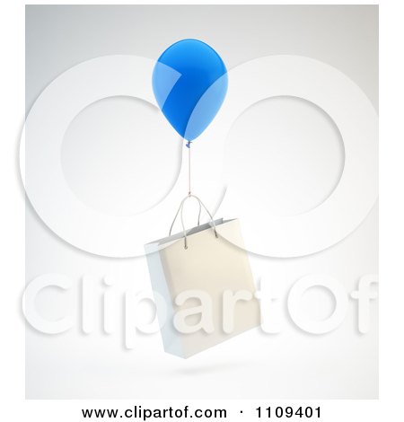 Clipart 3d Shopping Bag Floating With A Blue Balloon - Royalty Free CGI Illustration by Mopic
