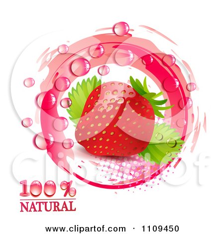 Clipart Fresh Strawberry And Droplets With Natural Text Pink Halftone And Marks - Royalty Free Vector Illustration by merlinul