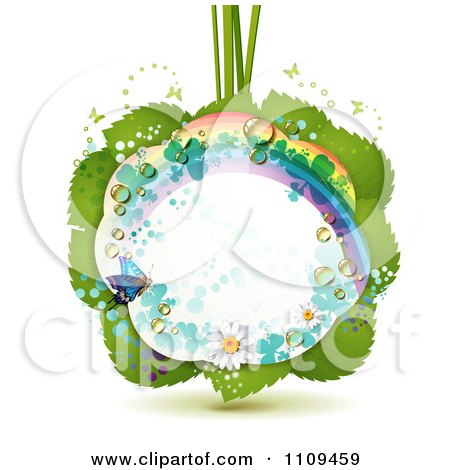 Clipart Rainbow Clover Butterfly Frame Over Leaves - Royalty Free Vector Illustration by merlinul
