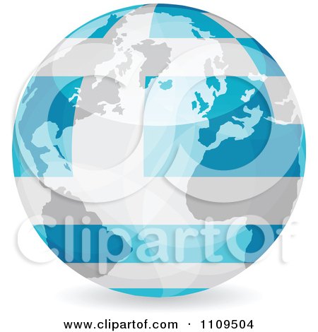 Clipart Blue Greek Flag Globe With Reflective Flares Bouncing Off Of The Surface - Royalty Free Vector Illustration by Andrei Marincas