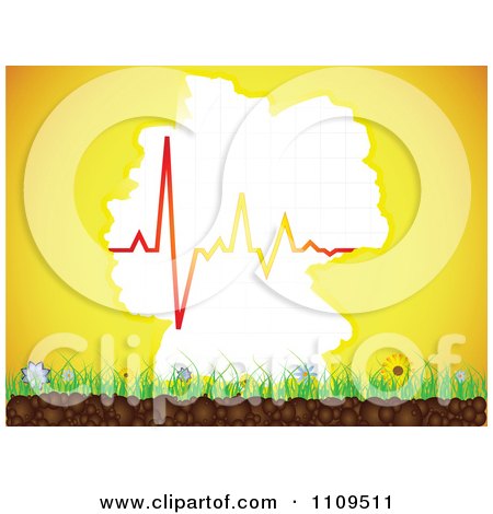Clipart German Map Sun With A Heartbeat Graph Over Flowers And Grass - Royalty Free Vector Illustration by Andrei Marincas