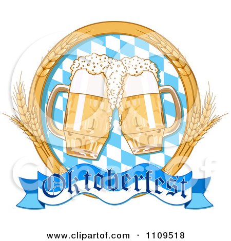 Clipart Pints Of Beer With An Oktoberfest Banner And Wheat - Royalty Free Vector Illustration by Pushkin