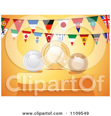 Clipart National Flag Bunting Flags And First Second And Third Place Awards - Royalty Free Vector Illustration by elaineitalia