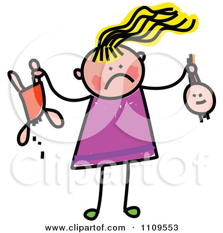 Clipart Stick Girl Holding A Broken Doll - Royalty Free Vector Illustration by Prawny
